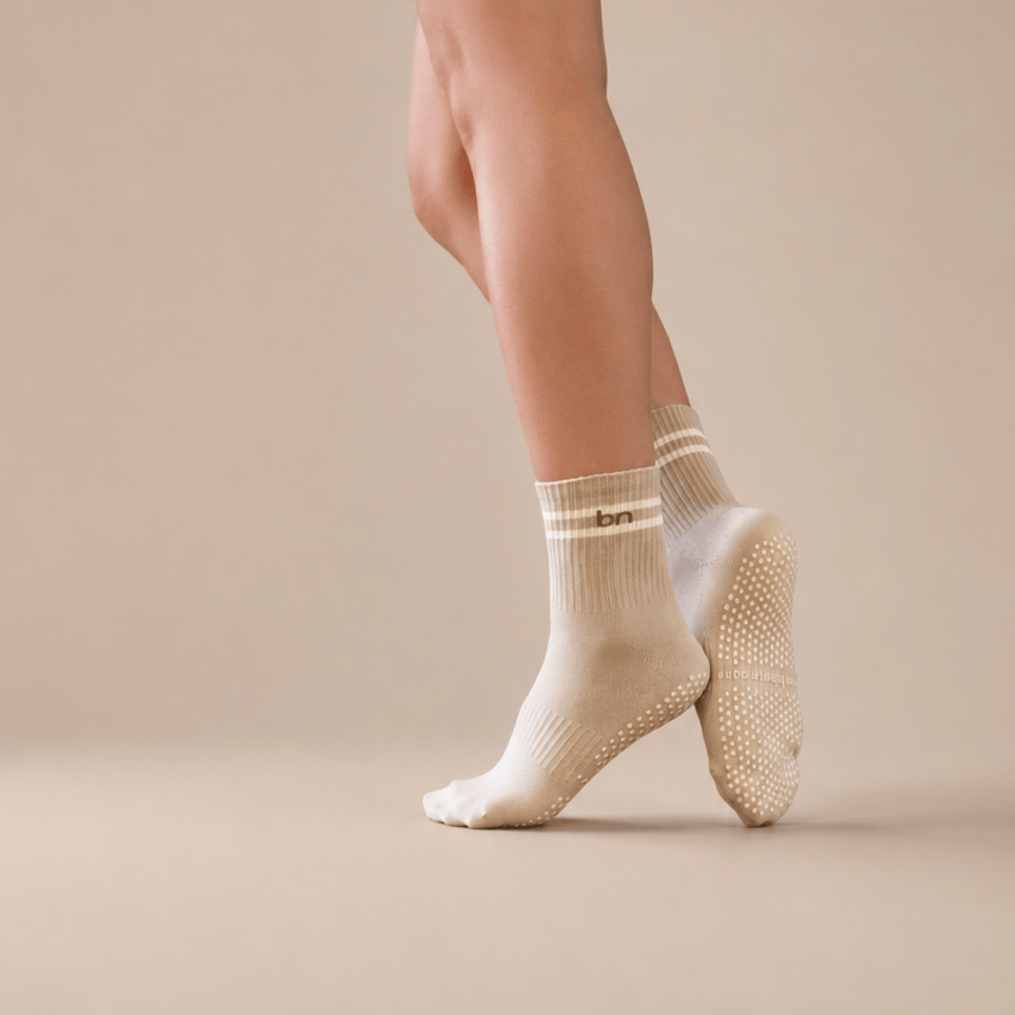 Taupe Quarter Crew Inside Out Grip Sock