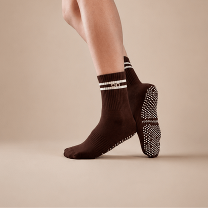 Mocha Quarter Crew Inside Out Grip Sock