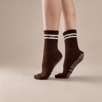 Mocha Quarter Crew Inside Out Grip Sock