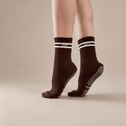 Mocha Quarter Crew Inside Out Grip Sock