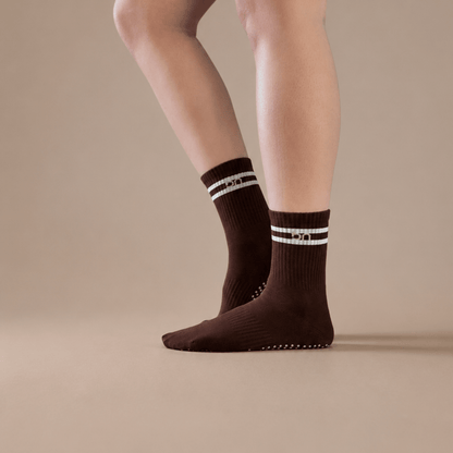 Mocha Quarter Crew Inside Out Grip Sock