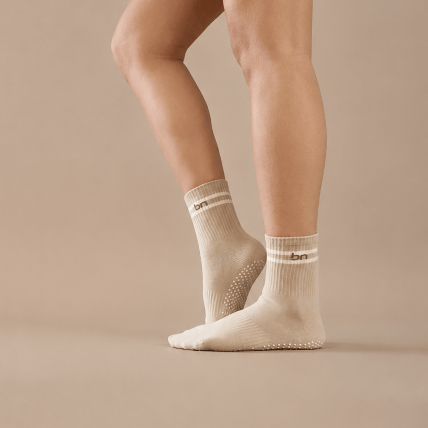 Taupe Quarter Crew Inside Out Grip Sock