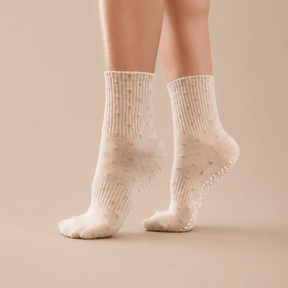 Blushing Hearts Quarter Crew Inside Out Grip Sock