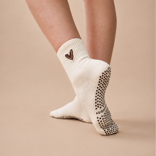 Espresso Amour Quarter Crew Inside Out Grip Sock